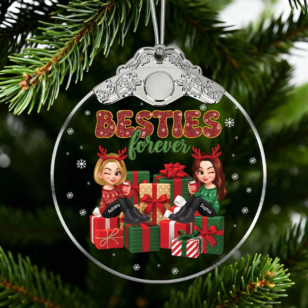 There's No Greater Gift Than Friendship Christmas - Personalized Glass Ornament With Silver Cap - Gift For Besties