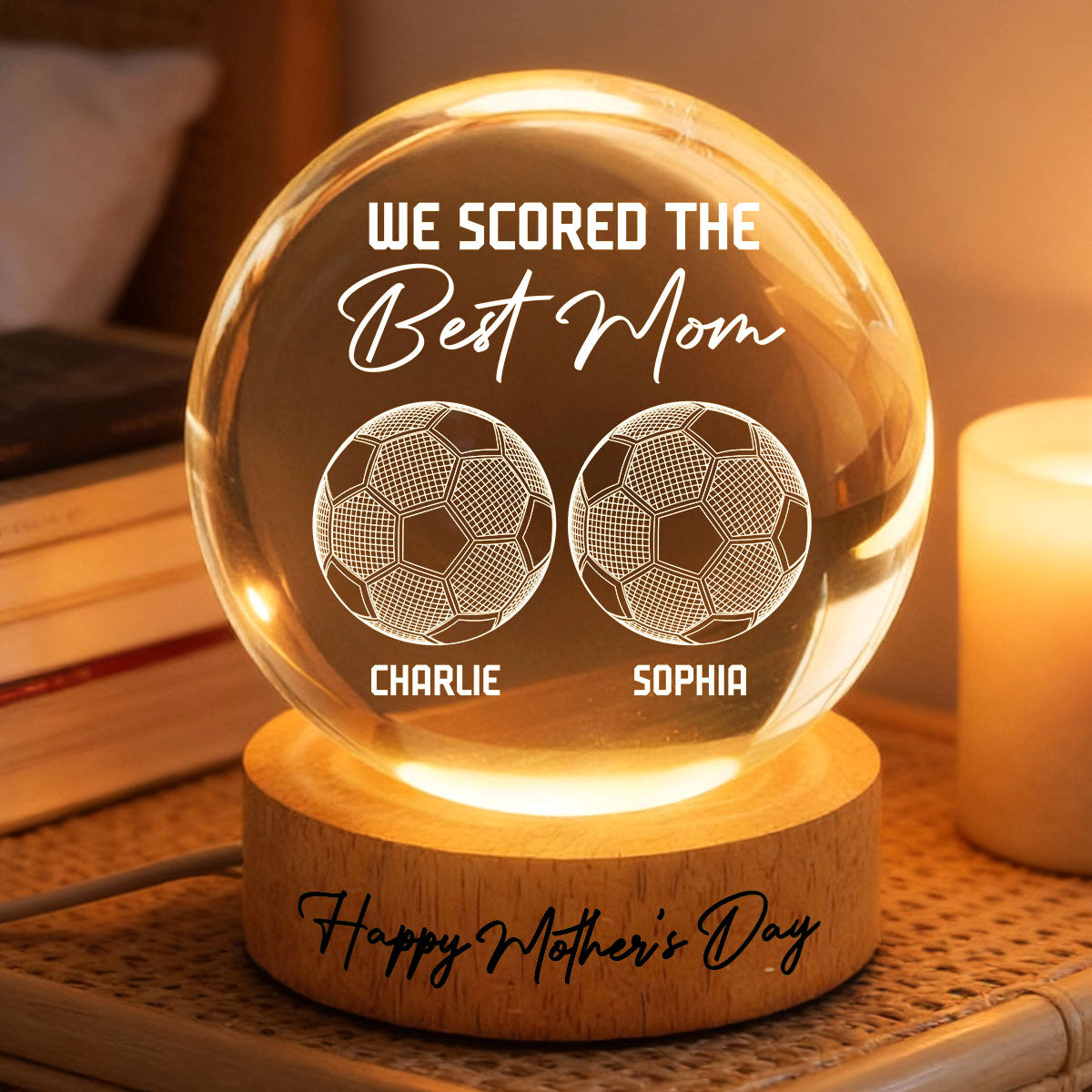 Soccer We Scored The Best Mom Illusion - Personalized Crystal Ball LED Night Light - Mother's Day Gift For Mom, Wife