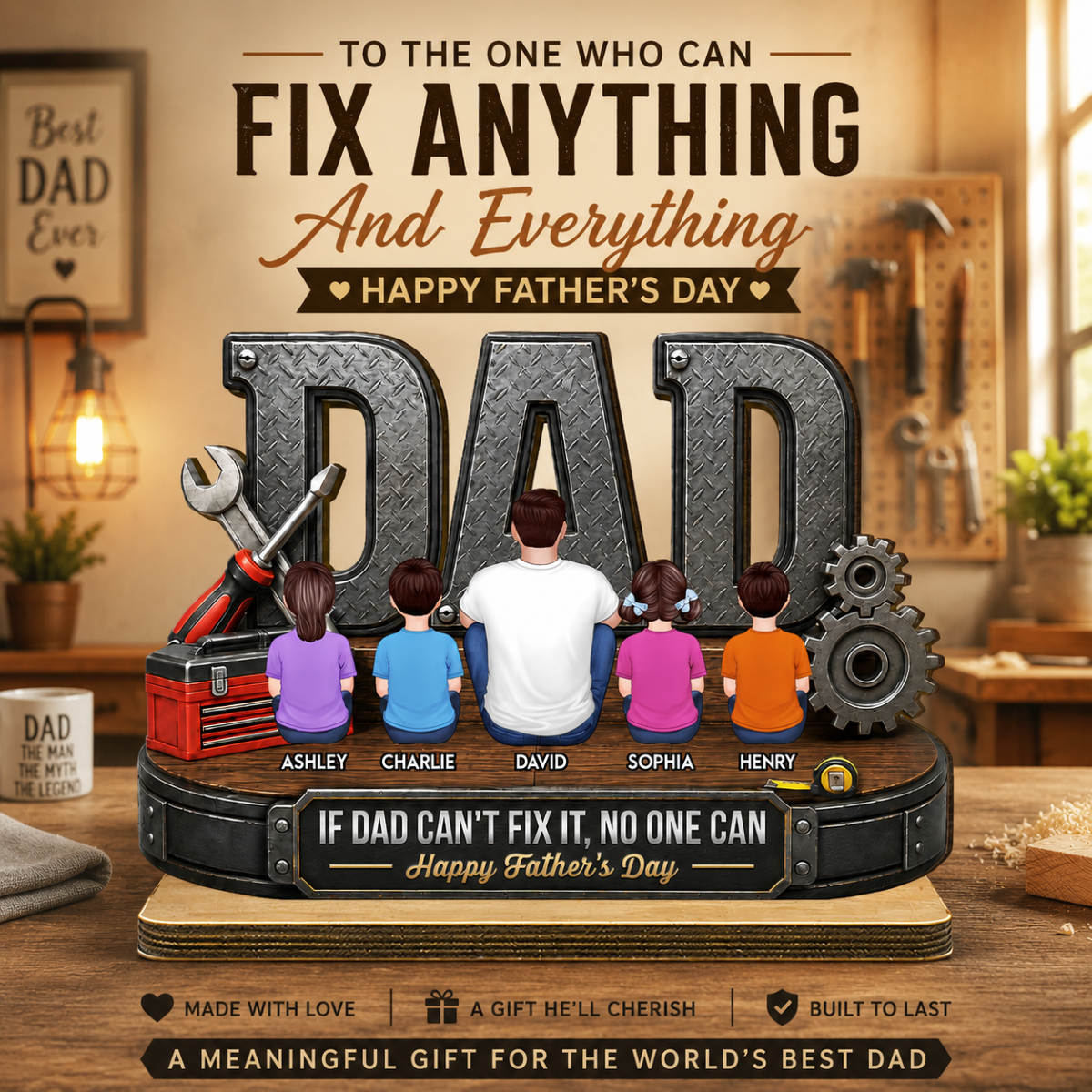 If Dad Can't Fix It No One Can - Personalized 2-Layered Wooden Plaque -  Gift For Dad, Husband, DIY Dad, Handyman