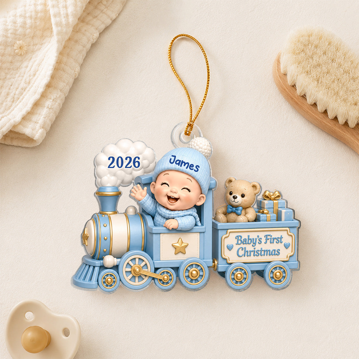 Baby First Christmas On Toy Train 2D Flat - Personalized Acrylic Ornament