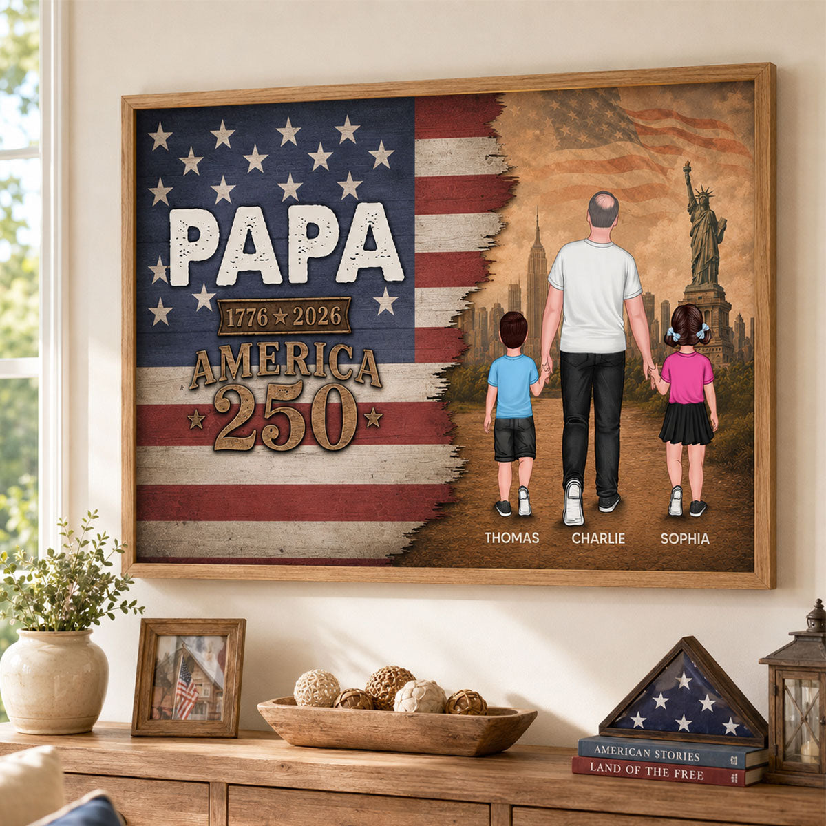 Papa Nation Flag America 250th Anniversary - Personalized Poster - 250 Years Of Freedom Celebration - Father's Day Gift For Husbands, Dads, Grandpas