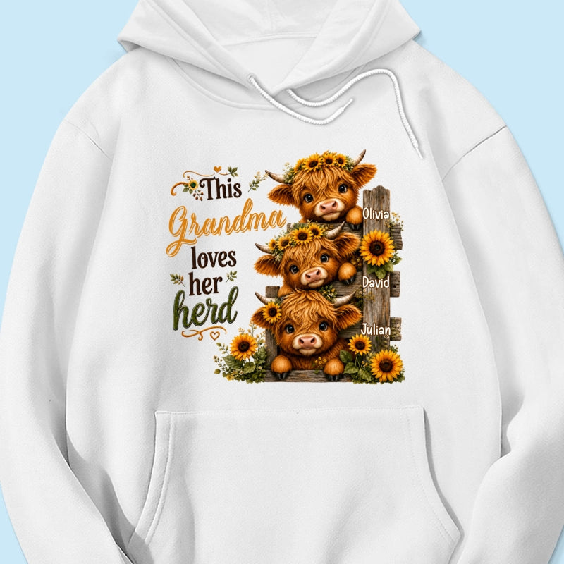 Highland Cow Grandma Loves Her Herb - Personalized Shirt - Fall Season Gift, Gift For Grandma