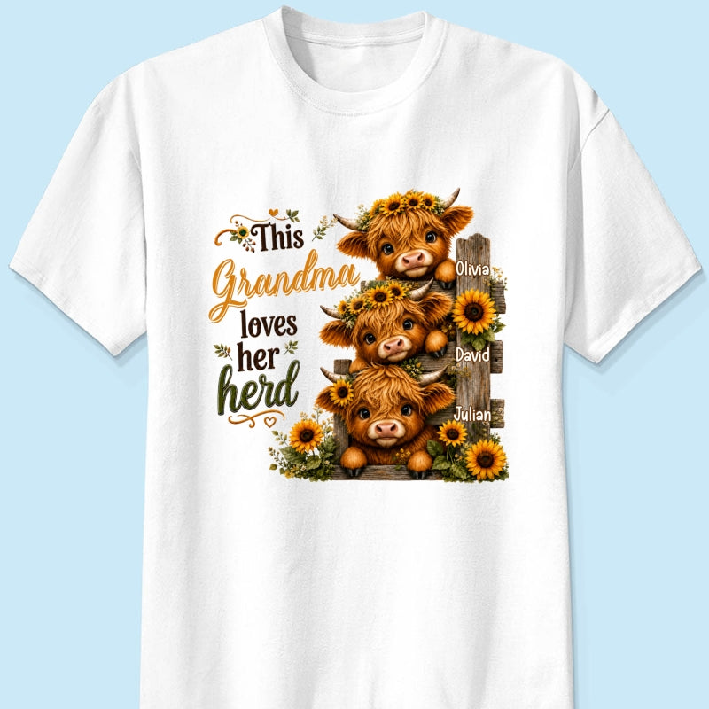 Highland Cow Grandma Loves Her Herb - Personalized Shirt - Fall Season Gift, Gift For Grandma