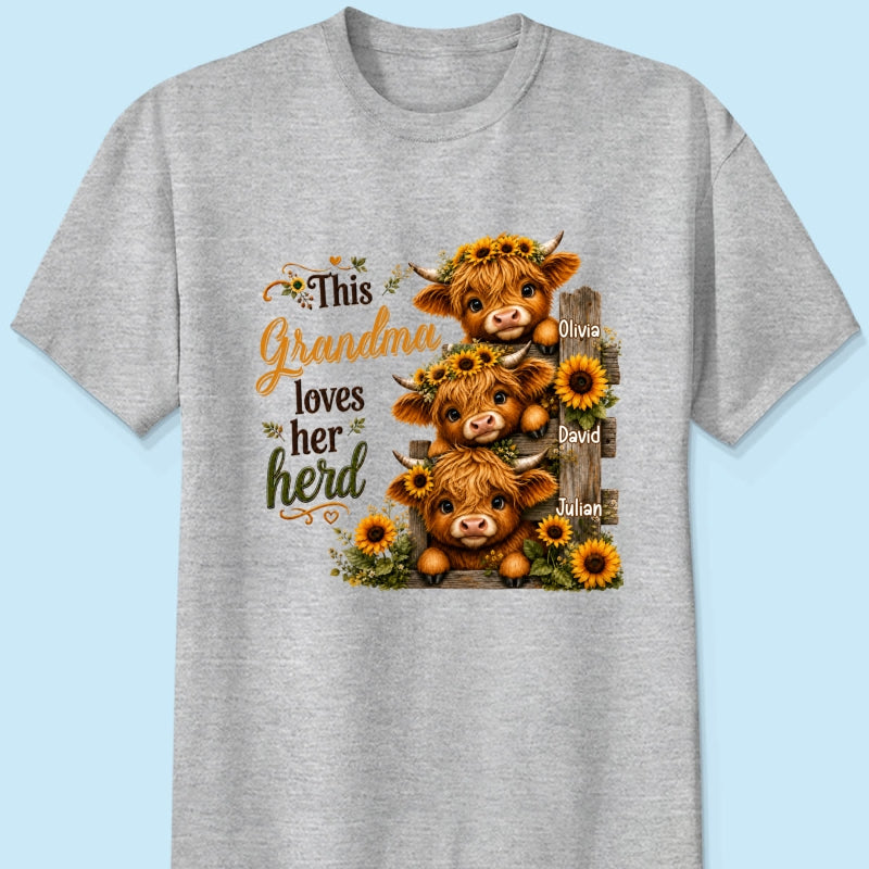 Highland Cow Grandma Loves Her Herb - Personalized Shirt - Fall Season Gift, Gift For Grandma