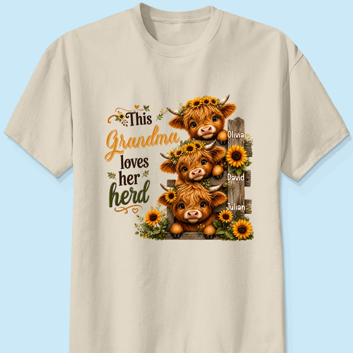 Highland Cow Grandma Loves Her Herb - Personalized Shirt - Fall Season Gift, Gift For Grandma