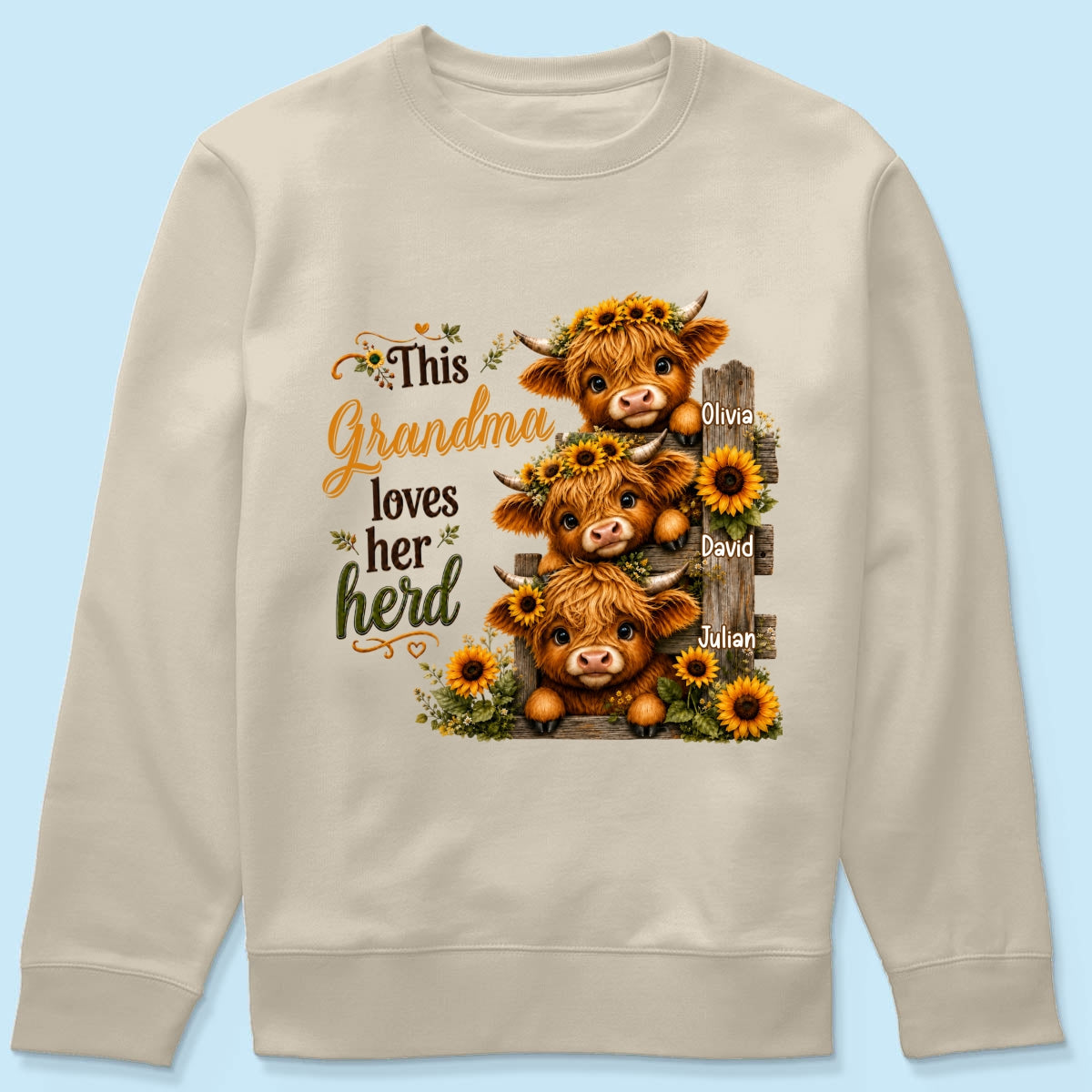 Highland Cow Grandma Loves Her Herb - Personalized Shirt - Fall Season Gift, Gift For Grandma