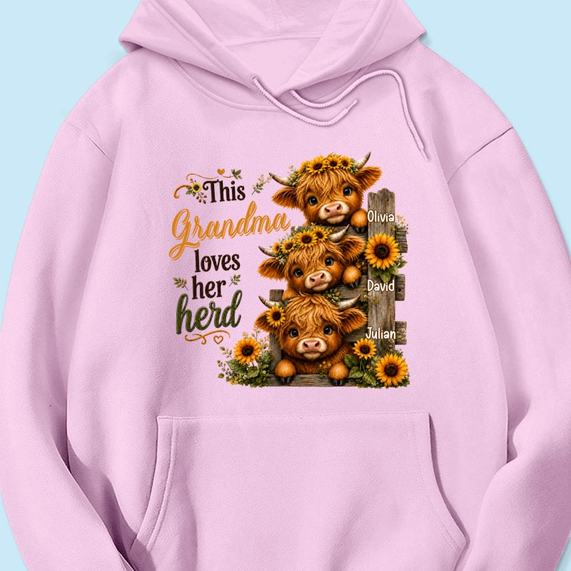 Highland Cow Grandma Loves Her Herb - Personalized Shirt - Fall Season Gift, Gift For Grandma