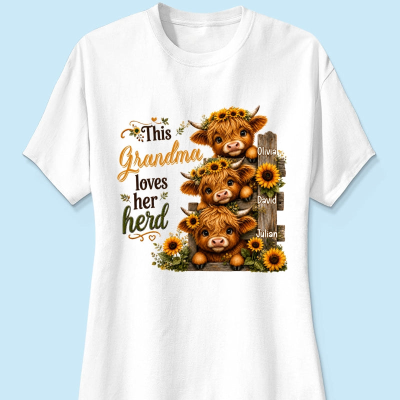 Highland Cow Grandma Loves Her Herb - Personalized Shirt - Fall Season Gift, Gift For Grandma
