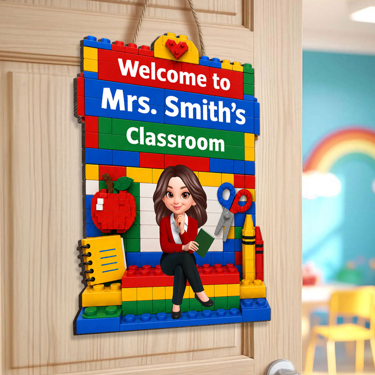 Building Bricks Teacher Welcome To Classroom - Personalized Wood Sign - Back To School, Classroom Decor