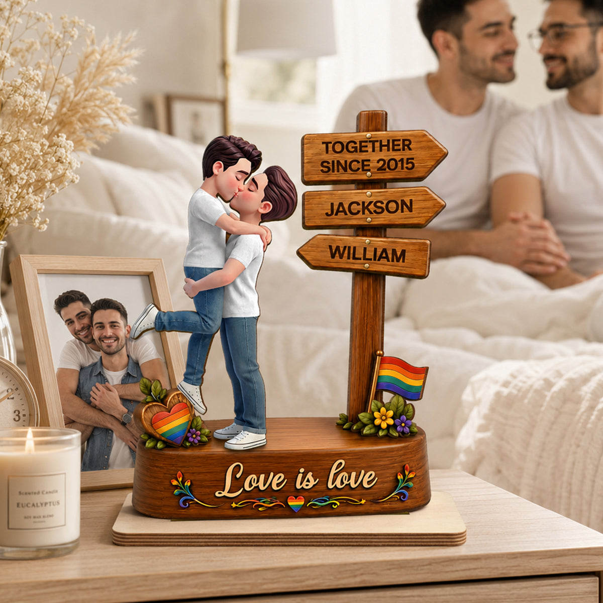 Endless Love LGBT+ Couple - Personalized 2-Layered Wooden Plaque - Gift For Couple, Happy Pride Month