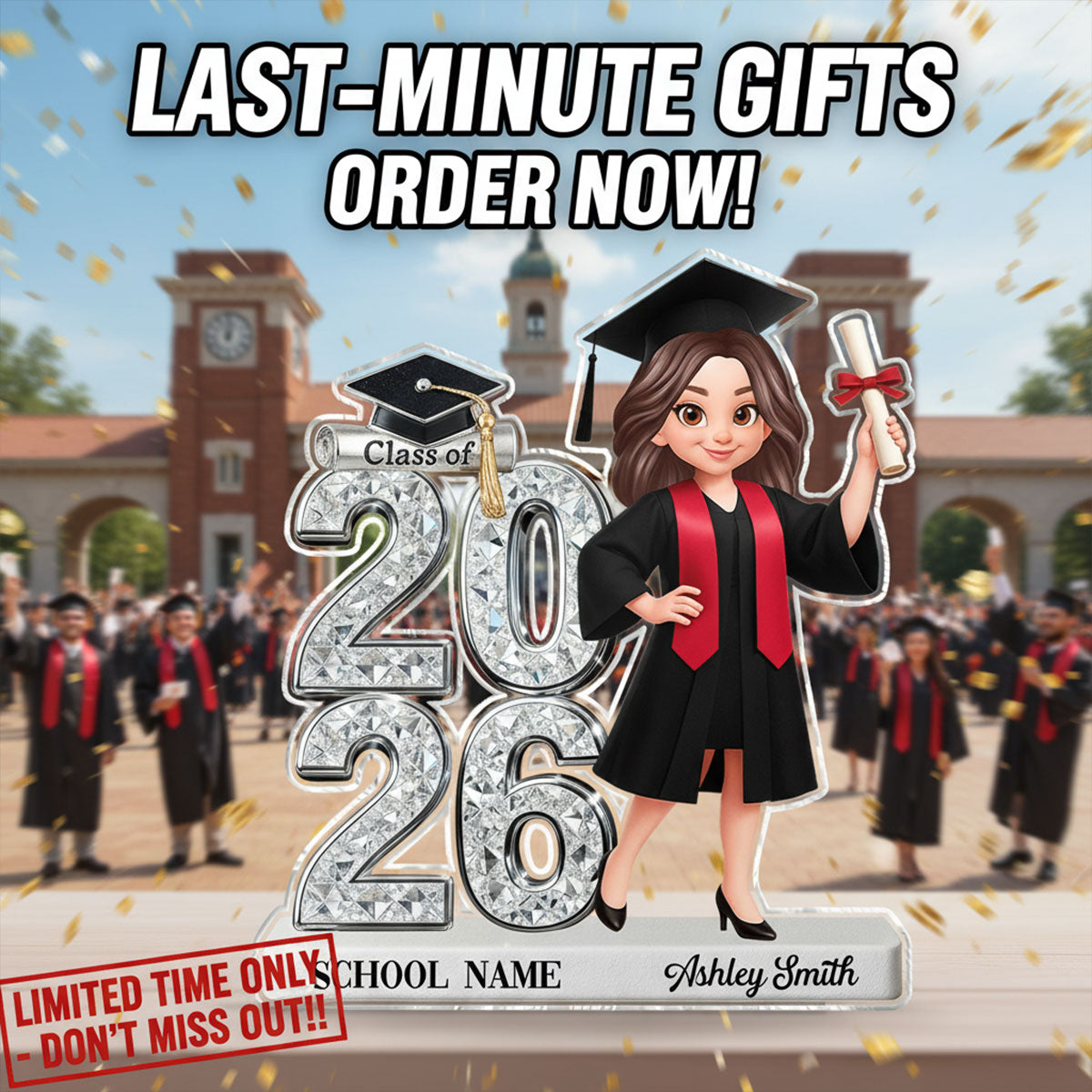 Shiny Effect Class Of 2026 2027 Senior 2D Flat - Personalized Acrylic Block Plaque - Graduation Gift For Graduates, Daughter, Son