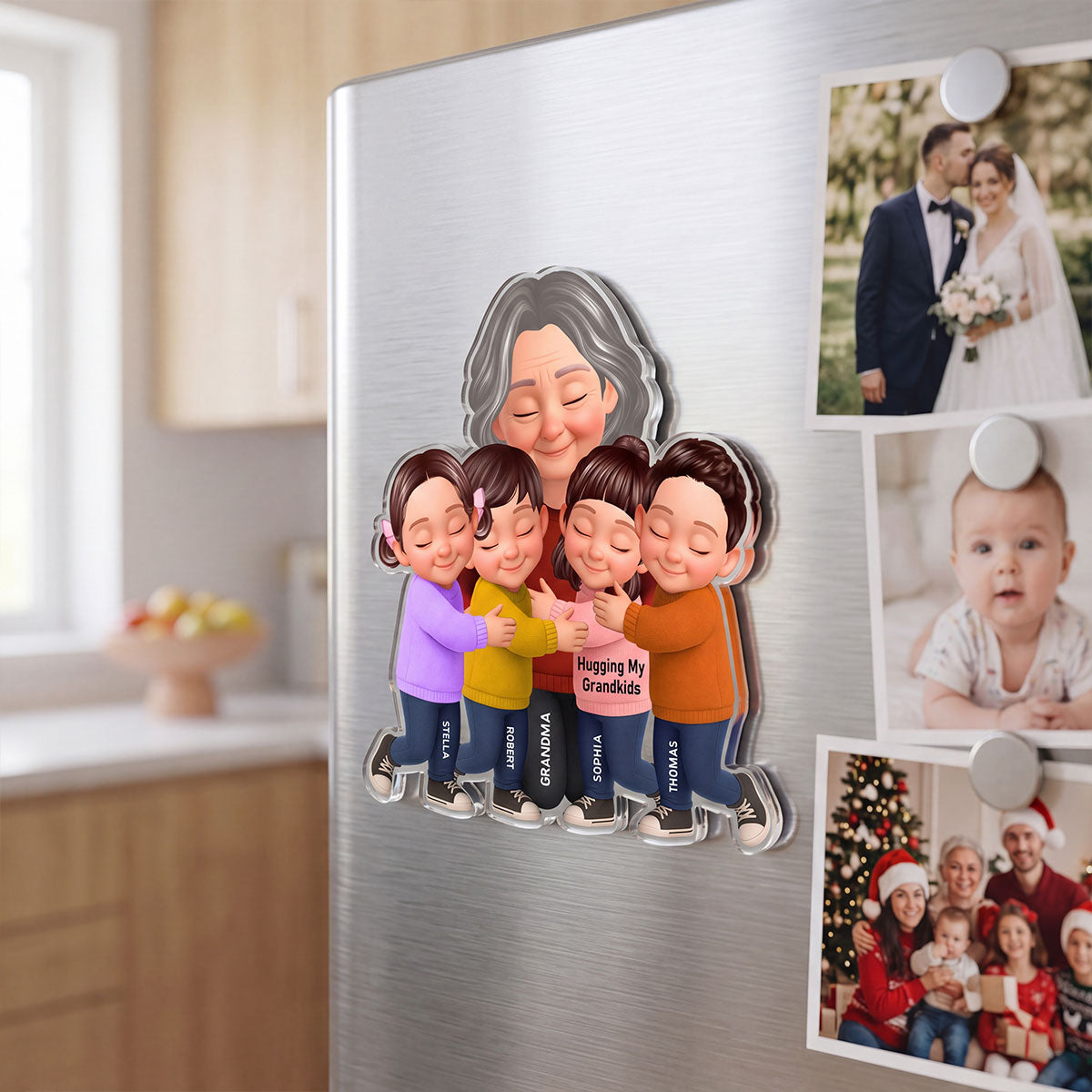 Grandma Grandkids Hugging - Personalized Acrylic Fridge Magnet - Mother's Day Gift For Grandma, Mom