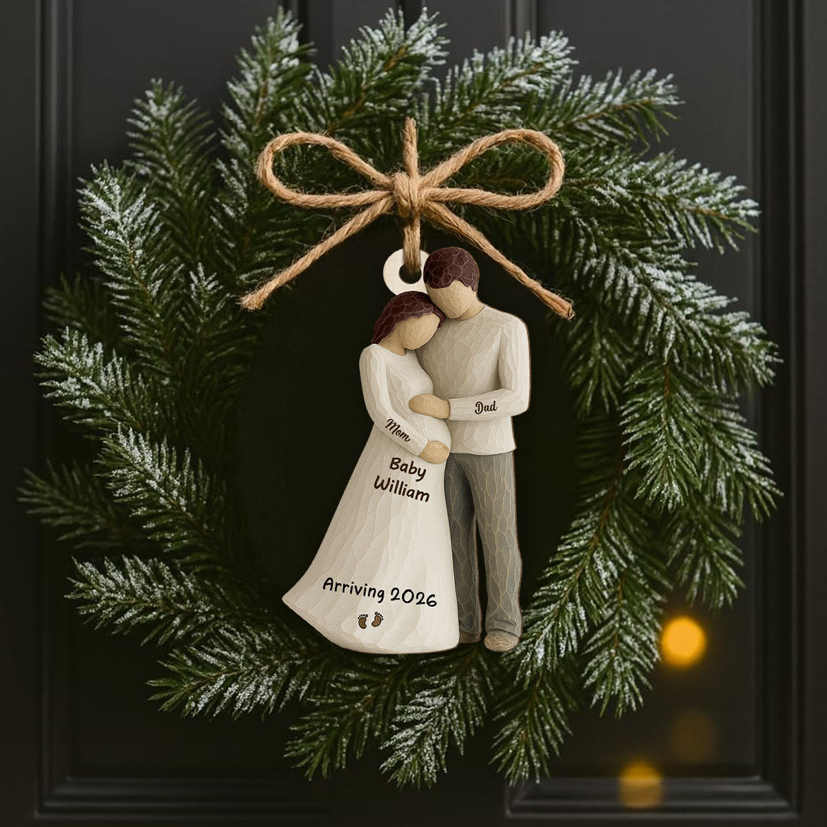3D Effect Baby Arriving - Personalized Wooden Ornament - Couple Expecting, Pregnancy Keepsake