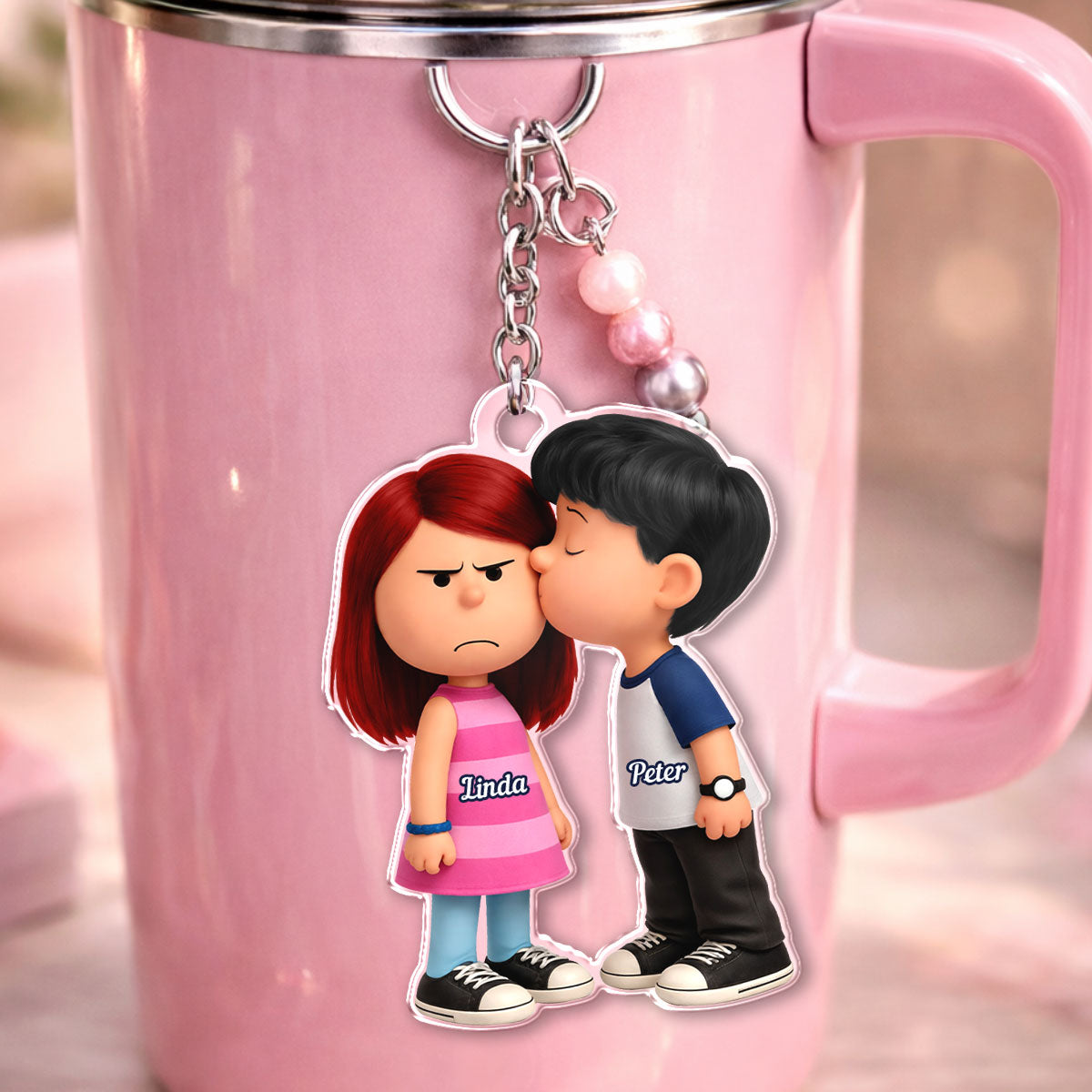 Cute Cartoon Couple - Personalized Keychain - Gift for Couple
