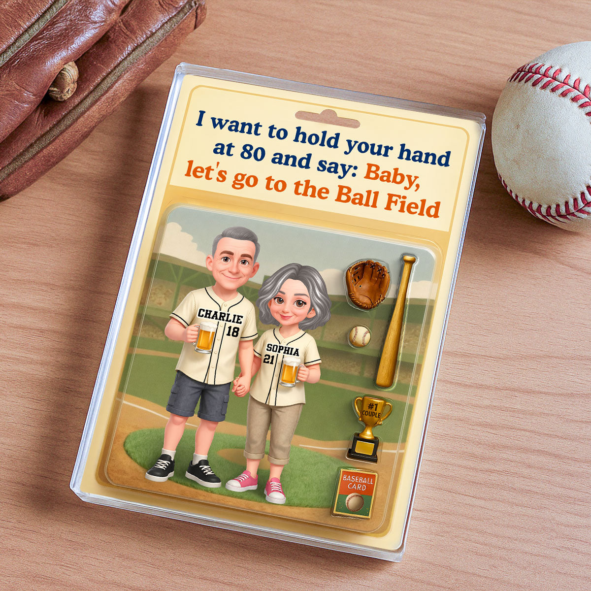 Let's Go to the Ball Field Baseball Couple Custom Figure - Personalized Acrylic Block Plaque - Heartfelt Gift for him, for her
