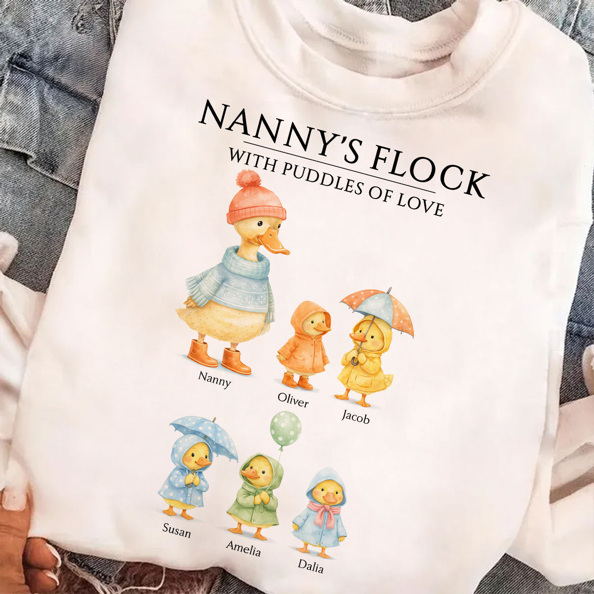 Nanny's Flock with Puddles of Love - Personalised Shirt - Gift for Grandma