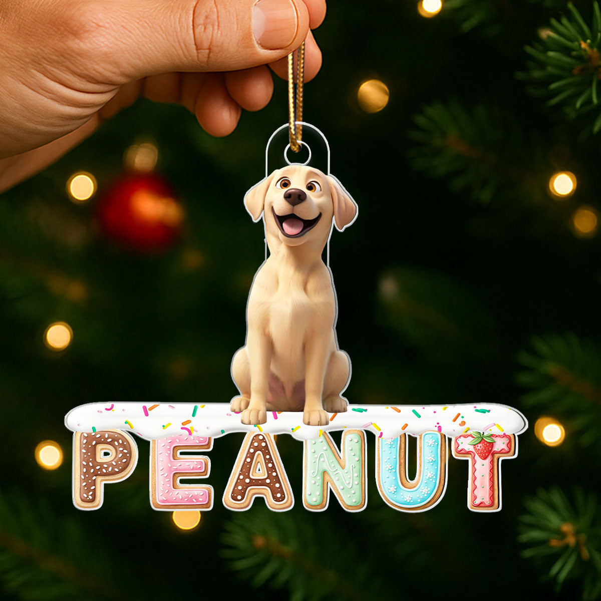 Custom Dog Name Gingerbread Pattern Alphabet - Personalized Acrylic Ornament - Unique Christmas Gift For Dog Lovers