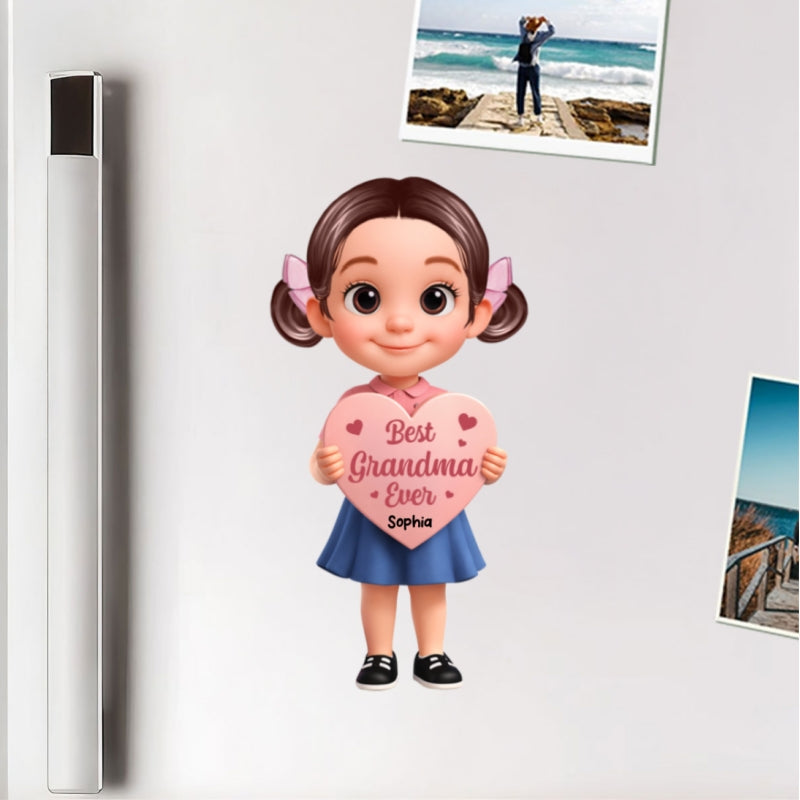 Kid Holding Heart - Personalized Acrylic Fridge Magnet - Mother's Day Gift for Grandma, Mom, Wife