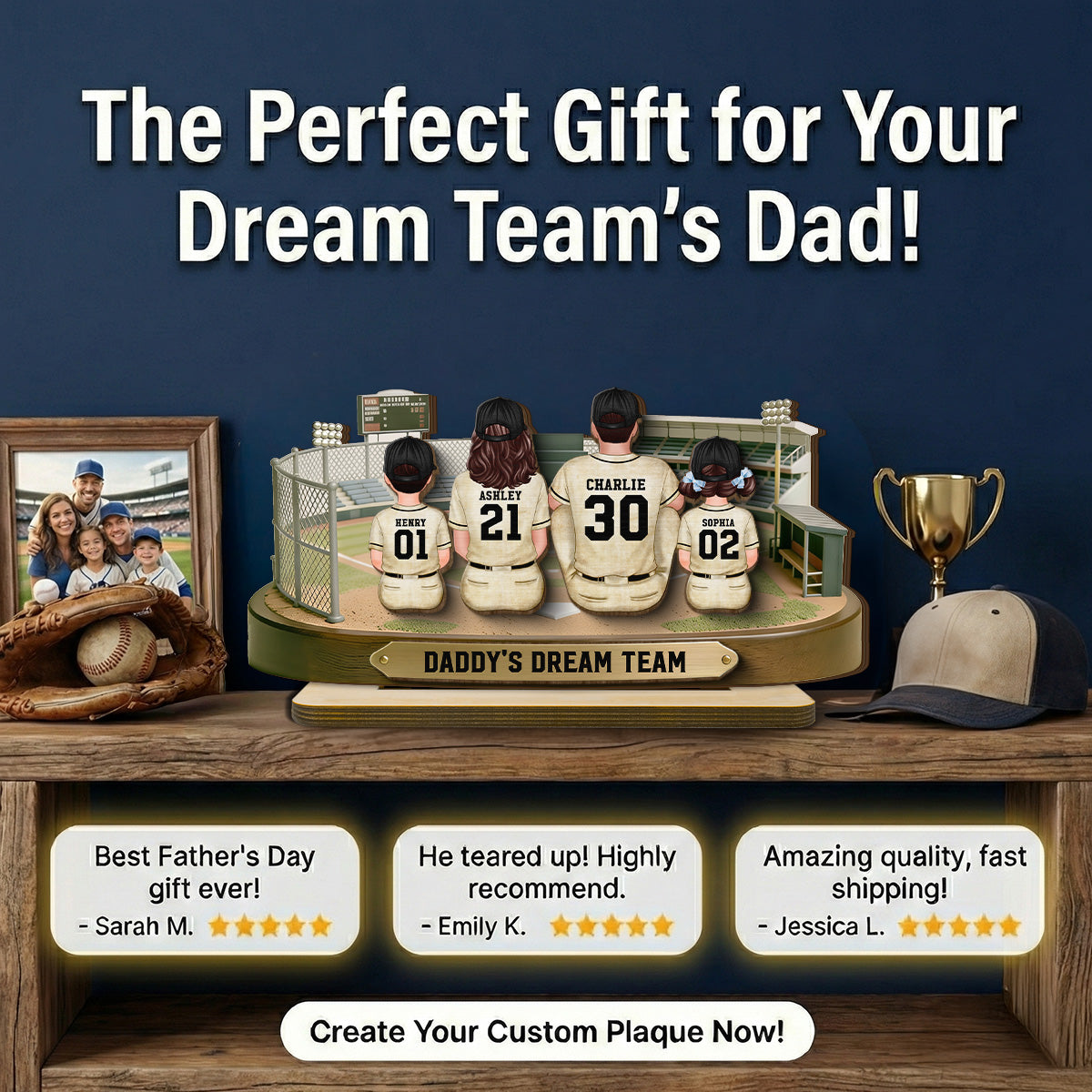 Baseball Family Daddy's Mommy's Dream Team - Personalized 2-Layered Wooden Plaque -  Gift For Baseball Dad, Mom