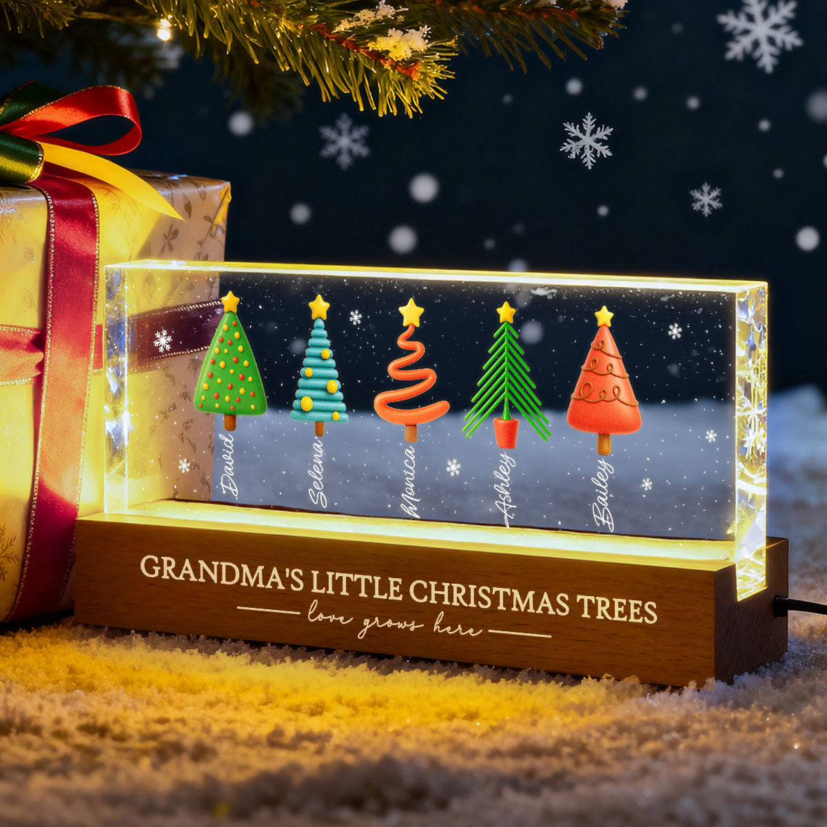 Grandma's Little Christmas Trees - Personalized LED Night Light - Heartwarming Christmas Gift For Grandma, Grandkid, Family