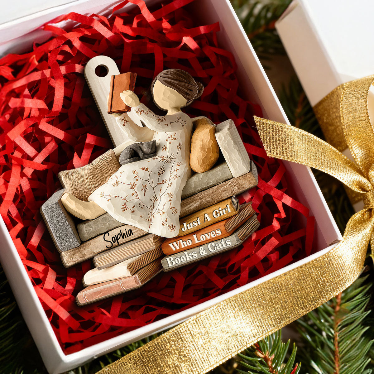 Life Is Better With Books & Cats 3D Effect - Personalized Wooden Ornament - Christmas Gift For Book Lover, Bookworm