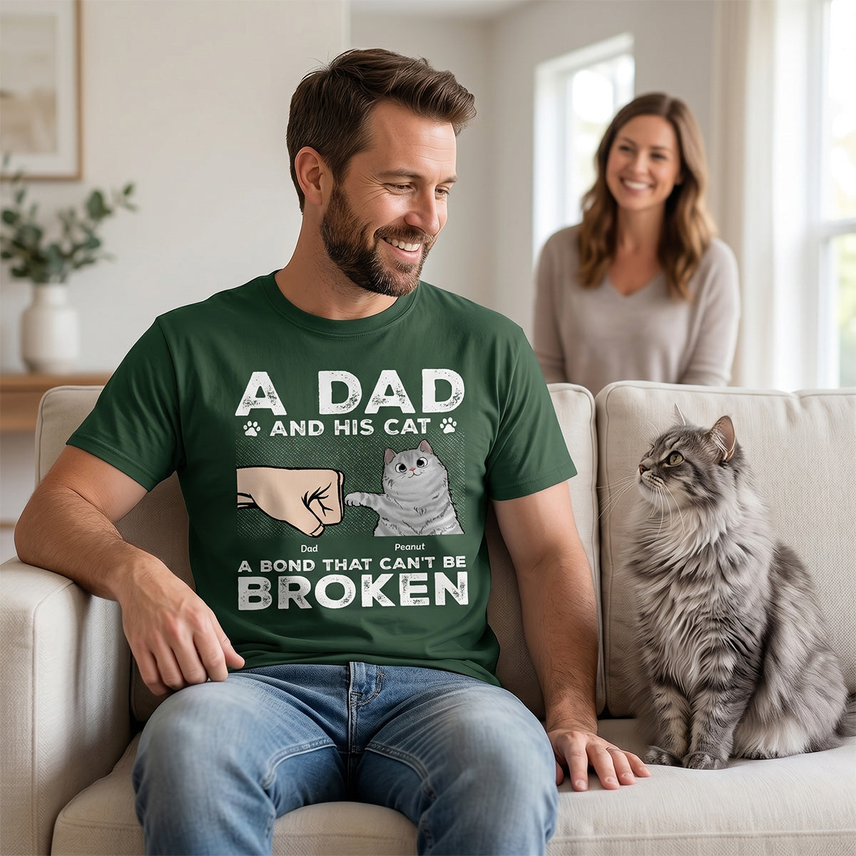 A Dad & His Cat A Bond Can't Be Broken - Personalized Shirt - Father's Day Gift For Cat Dad