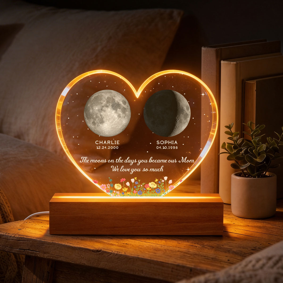 The Days You Became Our Mom, Custom Moon Phase by Date - Personalized Acrylic LED Night Light - Heartfelt Mother's Day Gift for Mom