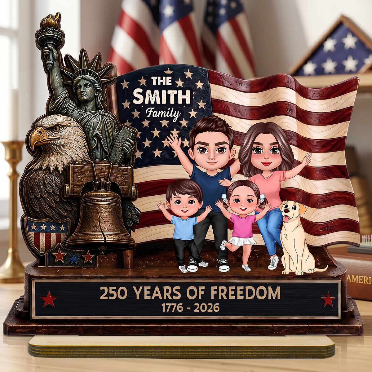 Happy 250th Anniversary 2D Flat - Personalized 2-Layered Wooden Plaque - America 250th Anniversary Keepsake, 4th Of July Family Home Decor
