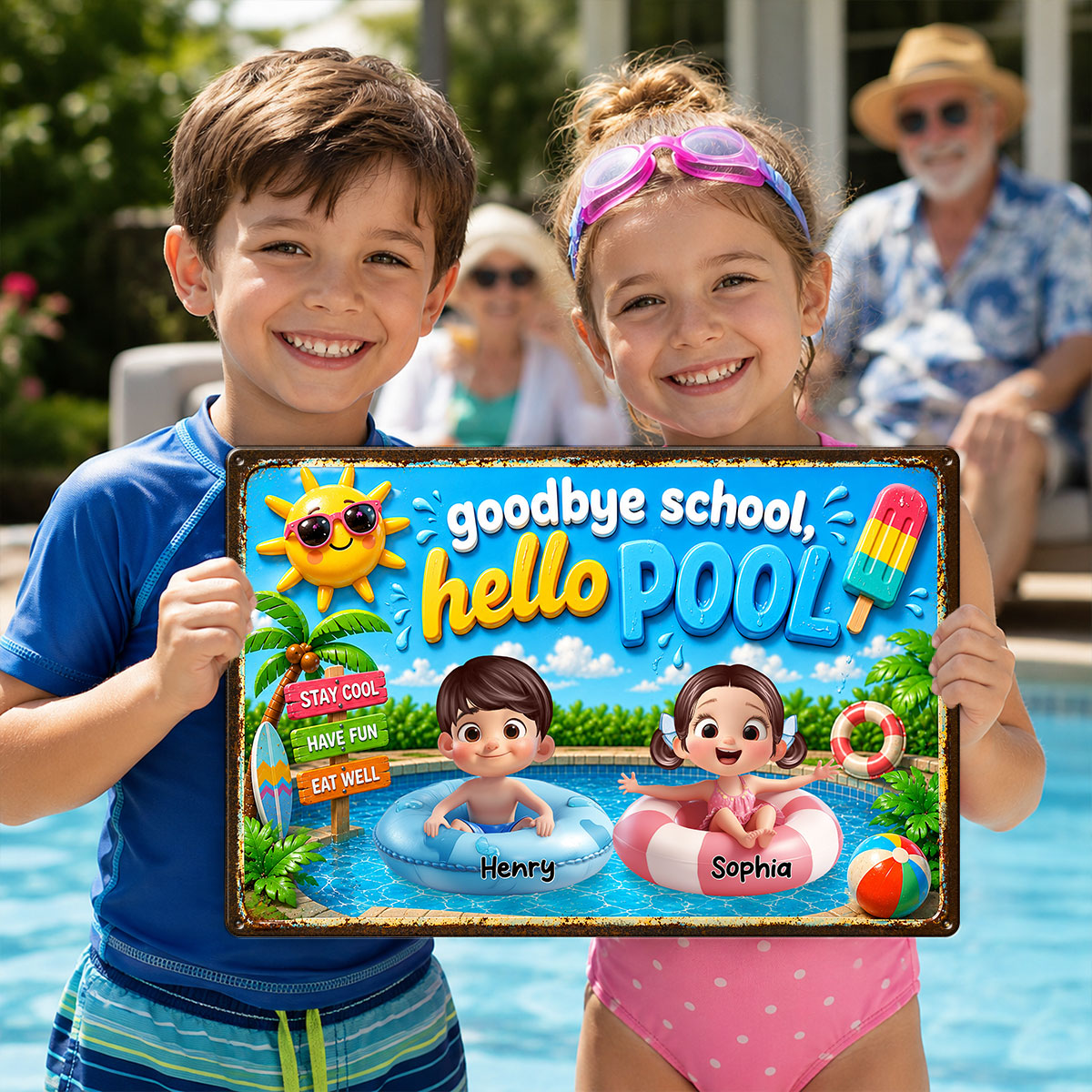 Goodbye School Hello Summer - Personalized Metal Sign - Summer Decorations