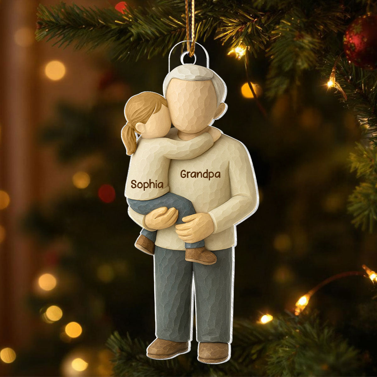 Grandpa Hugging Grandkid - Personalized Acrylic Ornament - Heartwarming Christmas Gift for Grandpa