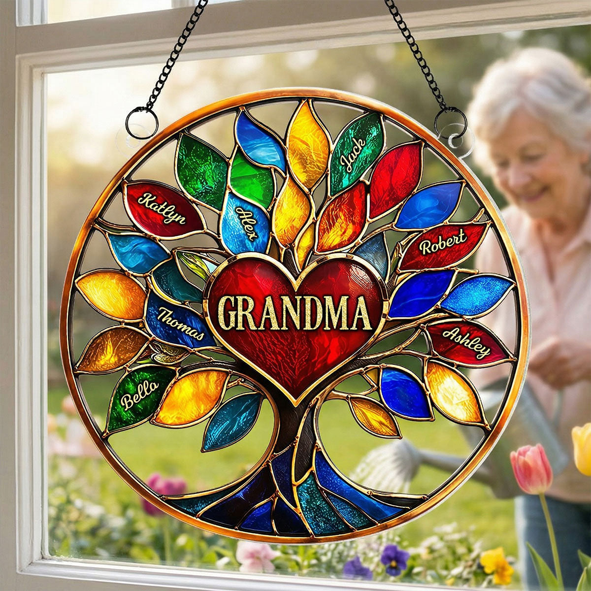 Grandma Colorful Tree Of Life - Personalized Suncatcher Ornament - Mother's Day Gift For Grandma, Mom, Wife