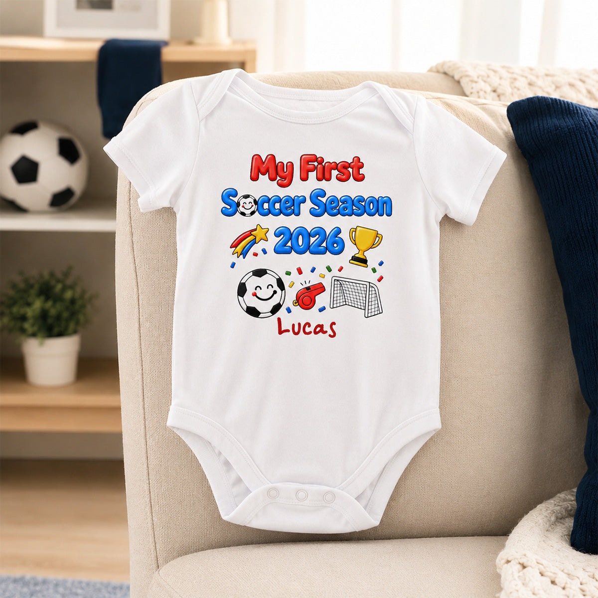 My First Soccer Season 2026 Baby Custom Name - Personalized Baby Apparel - 2026 Soccer World Champion Keepsake For Baby