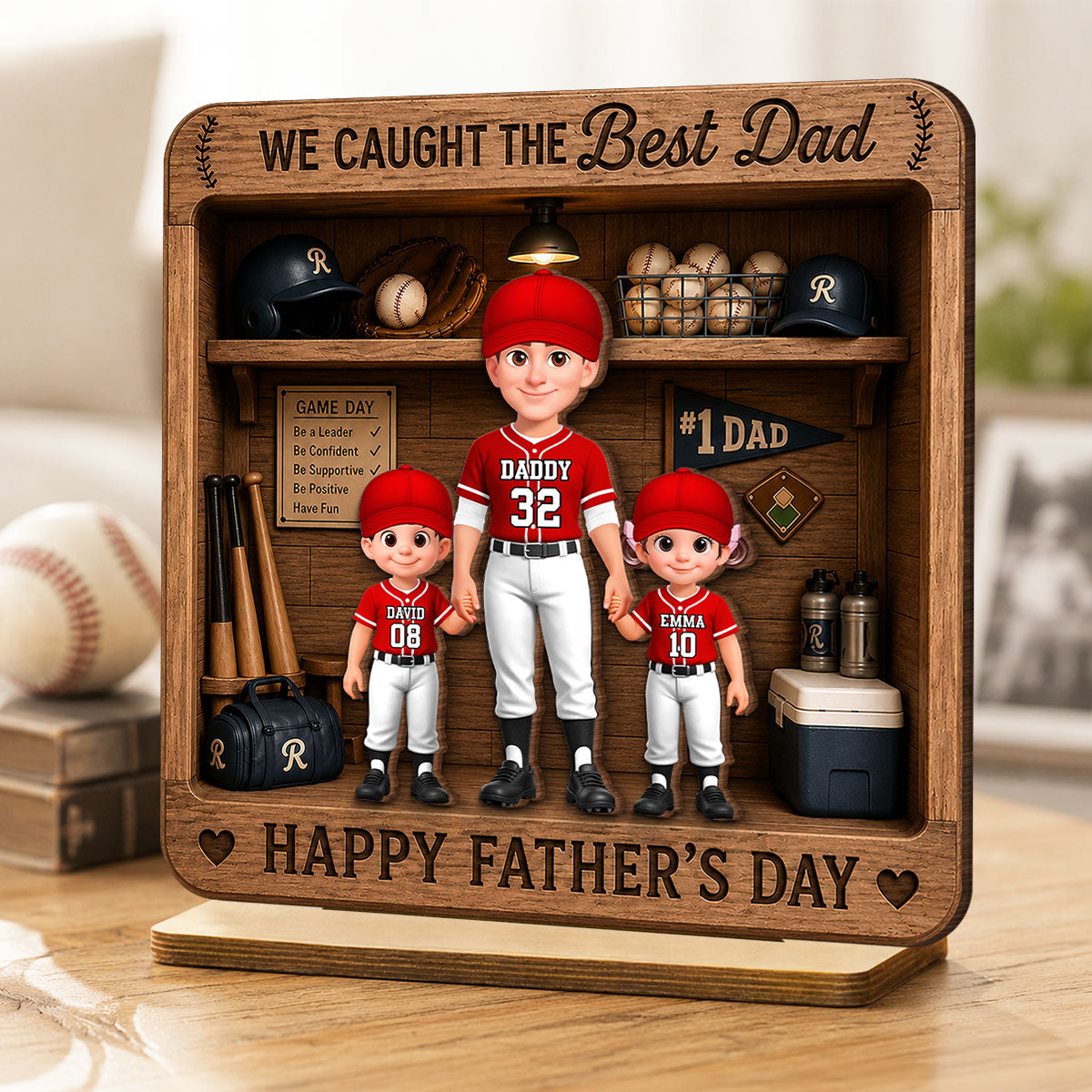 Baseball Dad & Kids Locker Room - Personalized 2-Layered Wooden Plaque -  Gift For Dad, Husband