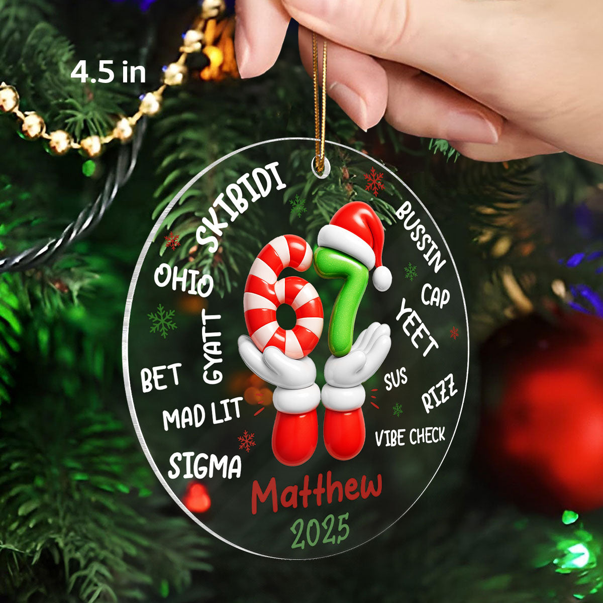 Custom Name Kid Slang Six Seven 3D Effect - Personalized Acrylic Ornament - 2025 Slang, Funny Teen Grandkid, Gen Alpha Christmas Gift