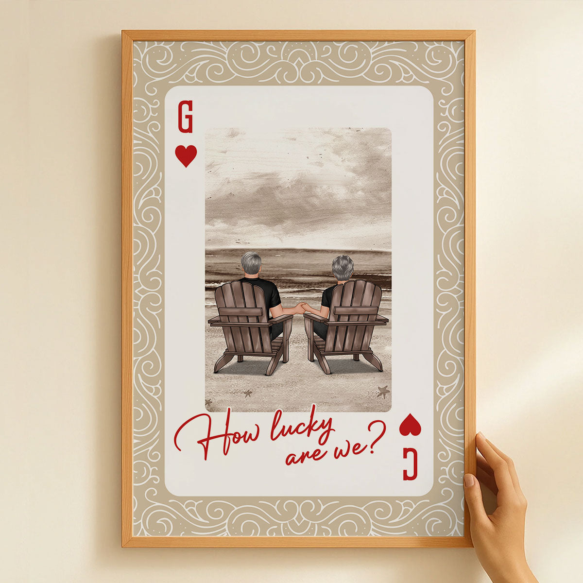 How Lucky We Are Couple Back View At Beach - Personalized Poster - Anniversary, Valentine's Day Gift, Gift For Him, Gift For Her