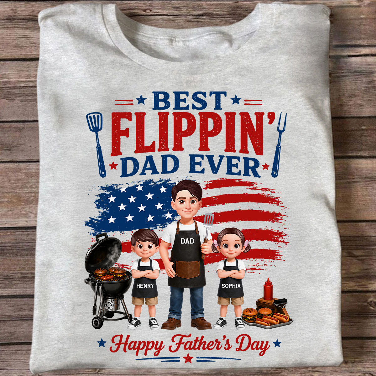 BBQ Best Flippin' Dad Ever Nation Flag - Personalized Shirt - Father's Day Gift For Dad, Husband