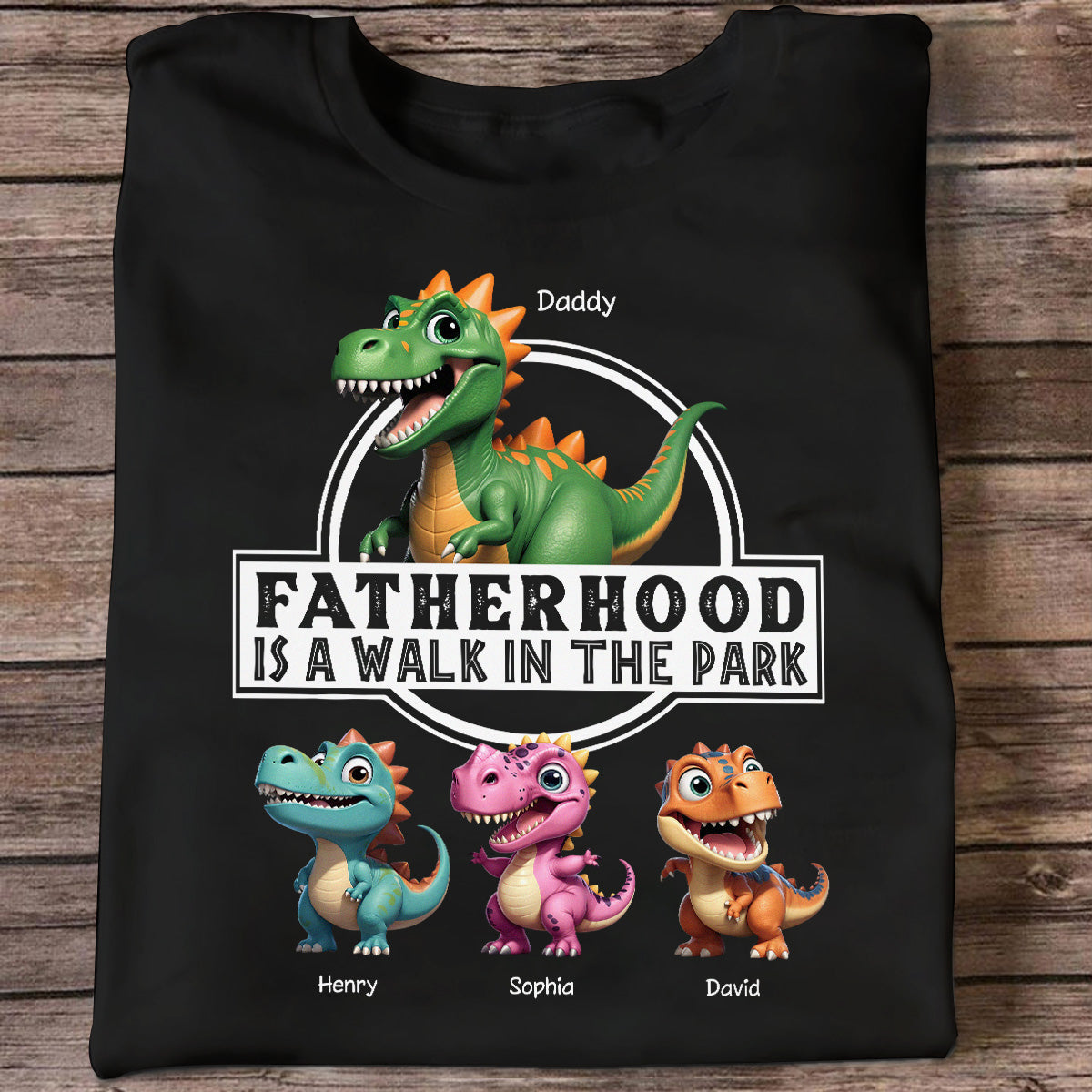 Fatherhood Is A Walk In The Park Dinosaurs Dad & Kids - Personalized Shirt - Father's Day Gift For Husband, Dad