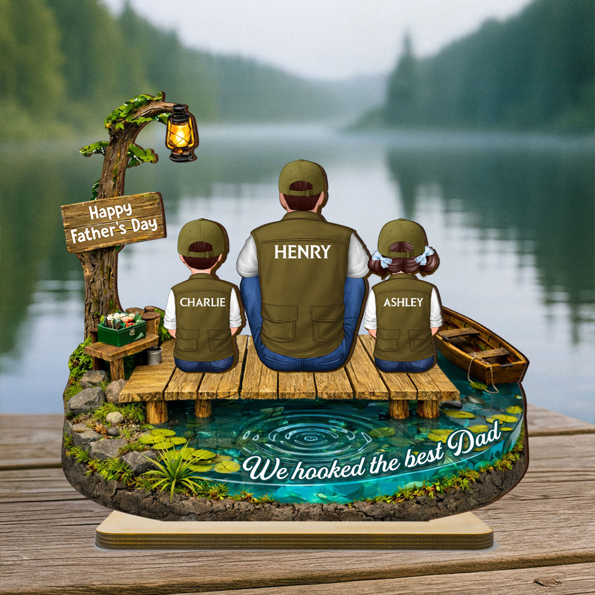 We Hooked The Best Dad Fishing - Personalized 2-Layered Wooden Plaque - Heartfelt Gift For Dad, Gift For Husband