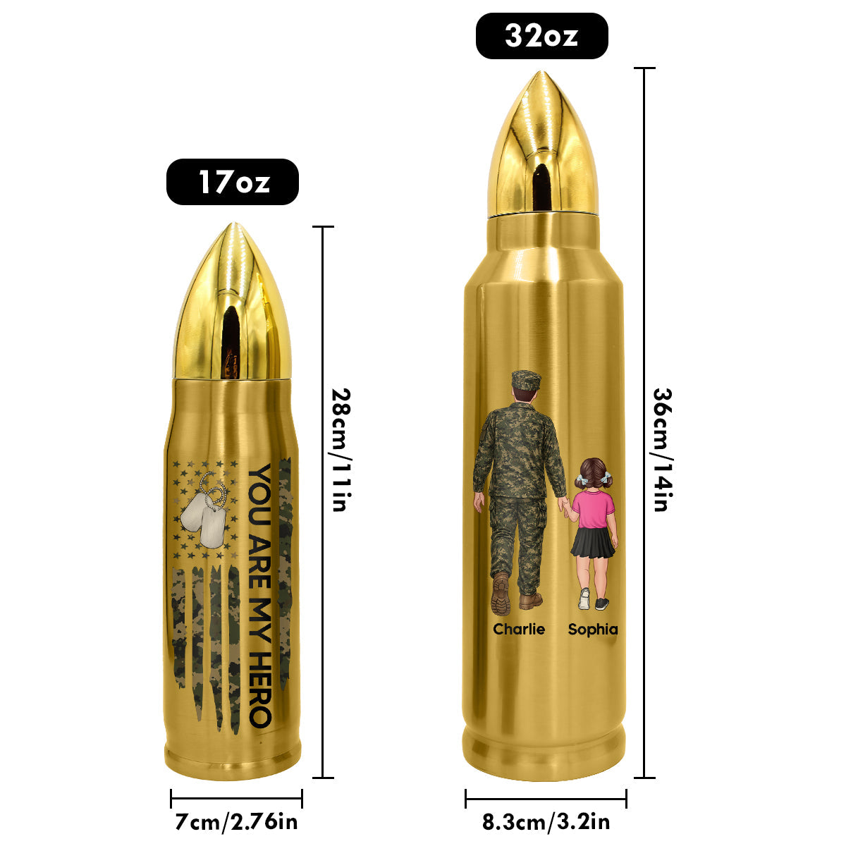 Proud American Military Dad You Are Our Hero - Personalized Bullet Tumbler - Father's Day Gift For Dad, Husband