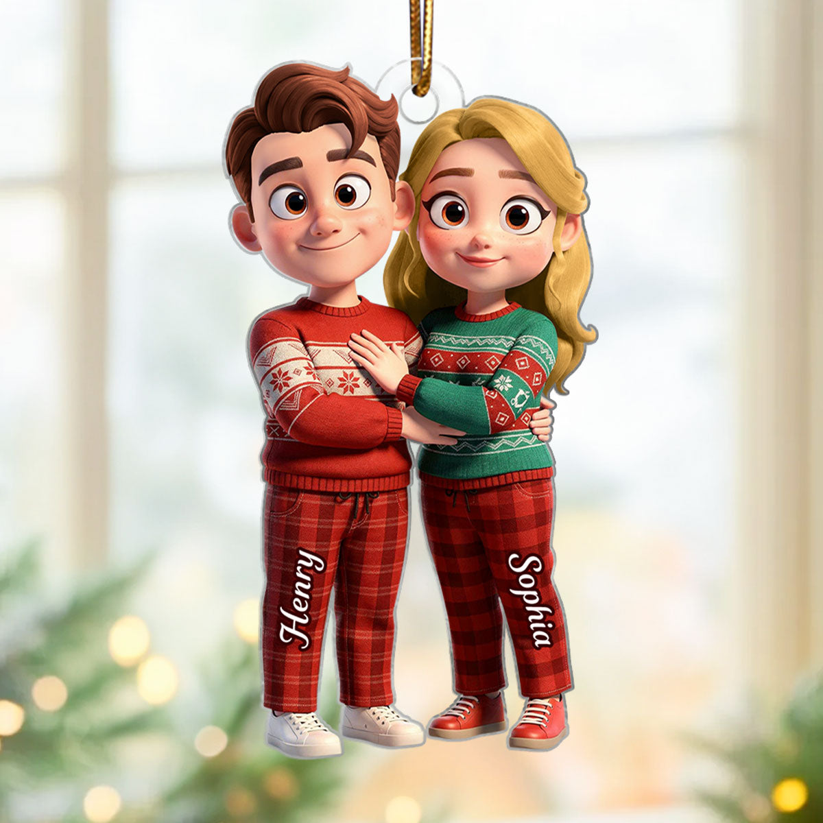 Cartoon Couple Standing Together - Personalized Acrylic Ornament - Christmas Gift for him, Gift for her