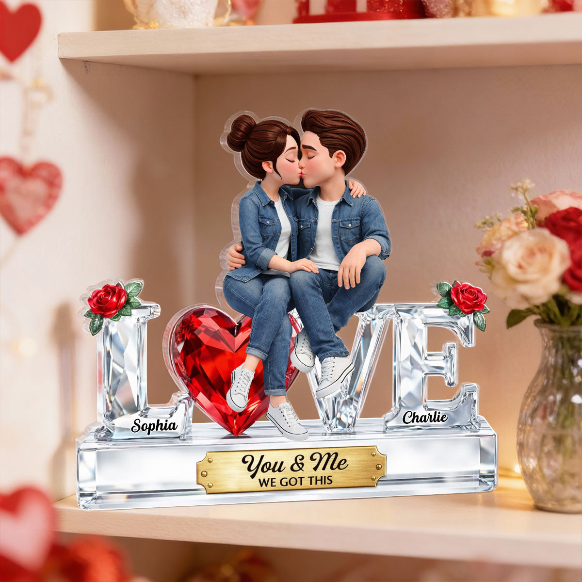 Couple Love 3D Crystal Effect - Personalized Acrylic Block Plaque - Heartfelt Valentine's Day Gift for Her, for Him