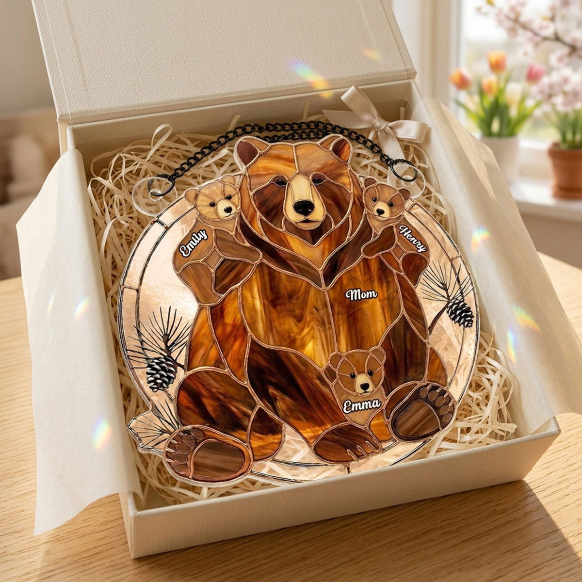 Mama Bear & Kids Custom Name - Personalized Acrylic Suncatcher - Heartfelt Mother's Day Gift For Mom, Wife, Grandma