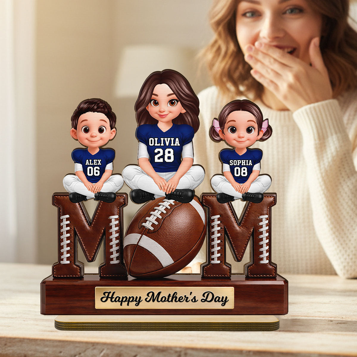 American Football We Scored A Touchdown Getting You As Mom - Personalized 2-Layered Wooden Plaque - Mother's Day Gift For Mom