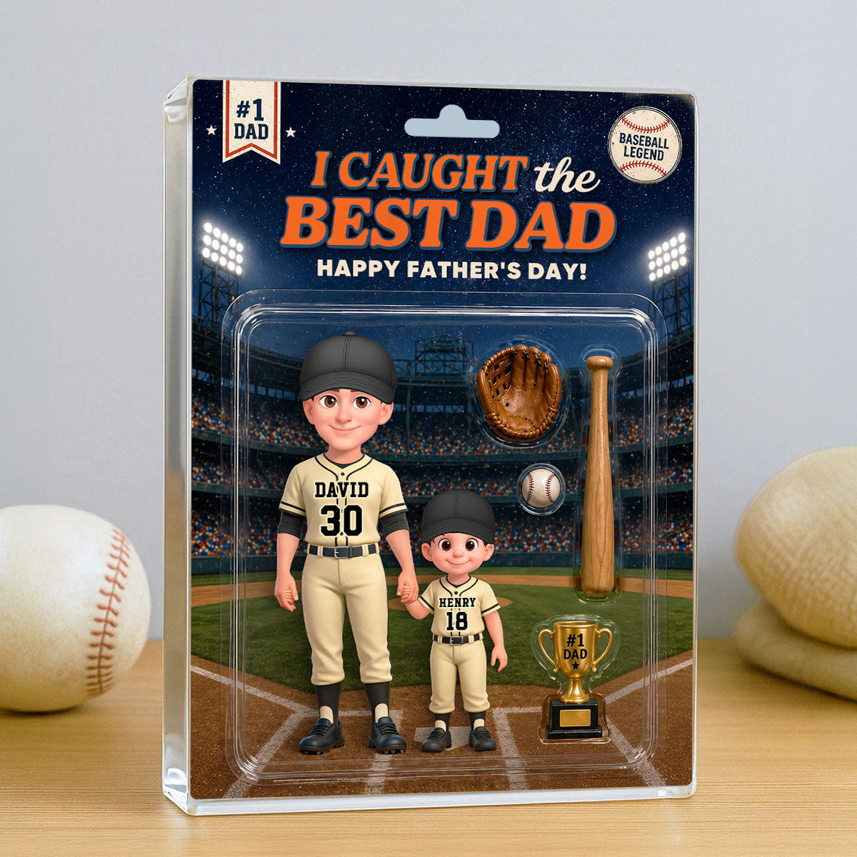 Retro Friday Night Light Baseball We Caught The Best Dad - Personalized Acrylic Block Plaque -  Gift For Baseball Dad