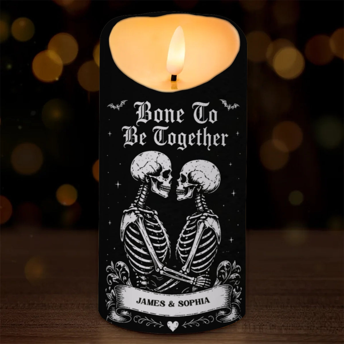 Till Death Do Us Part Skeleton Couple Black Theme - Personalized LED Candle - Halloween Decor For Couple