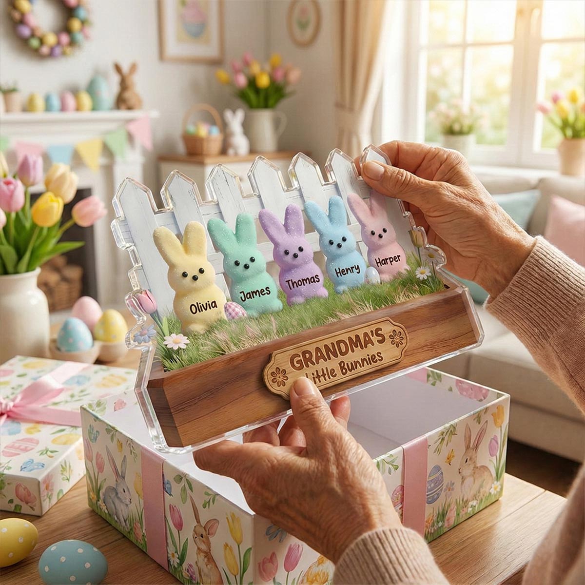 Easter Grandma Little Bunnies - Personalized Acrylic Block Plaque - Gift For Grandma, Easter Decoration