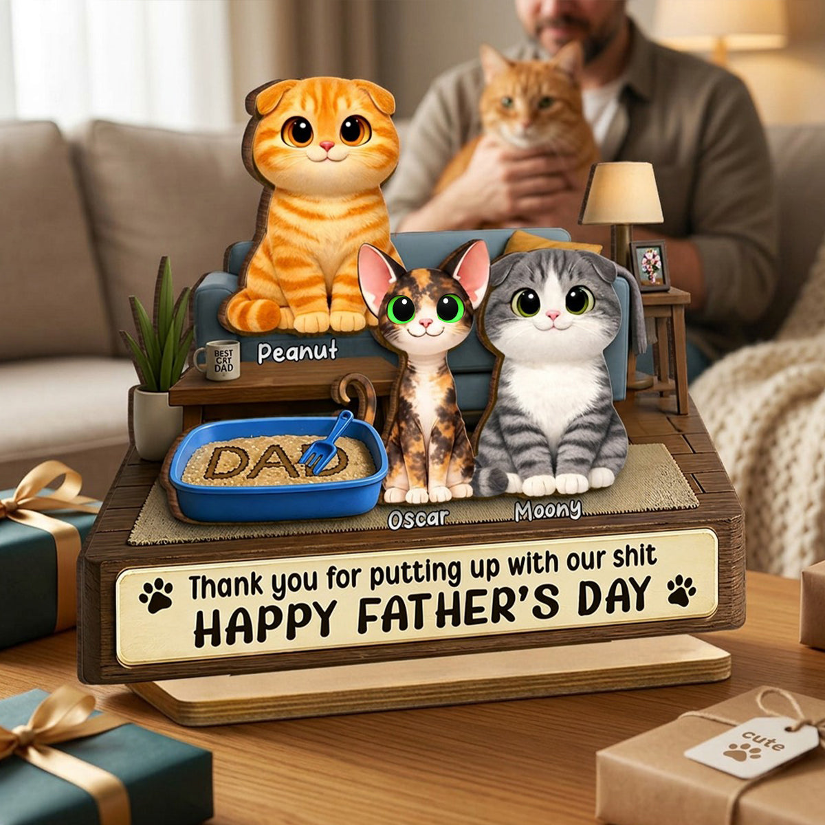 Thank You for Putting up with My Sh*t - Personalized 2-Layered Wooden Plaque - Funny  Gift for Cat Dad