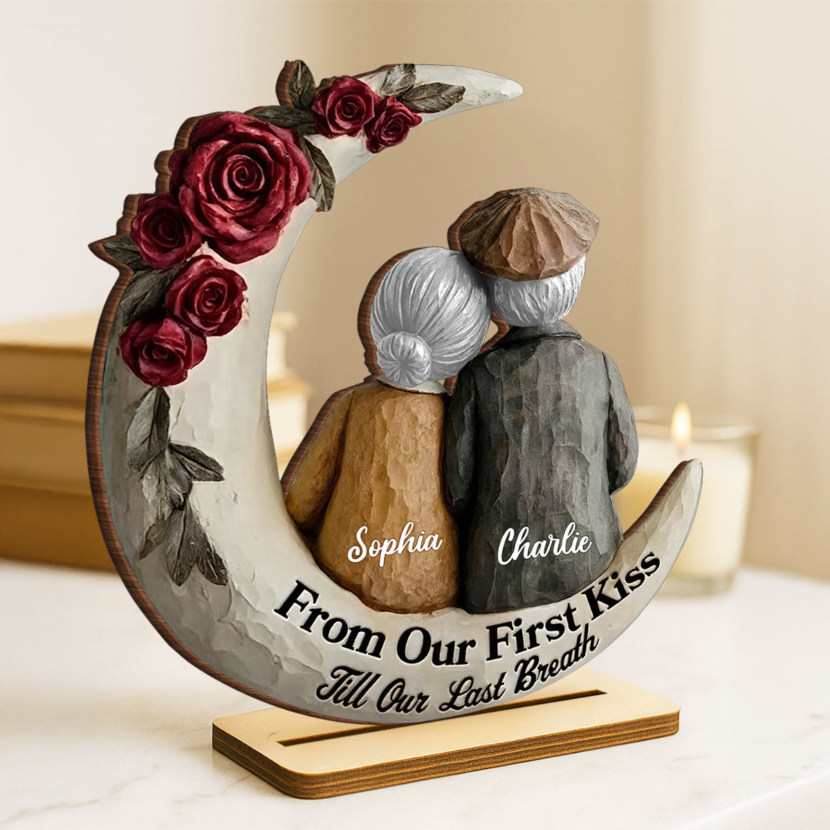 From Our First Kiss Till Our Last Breath Old Couple - Personalized Wooden Plaque - Gift For Him, Gift For Her
