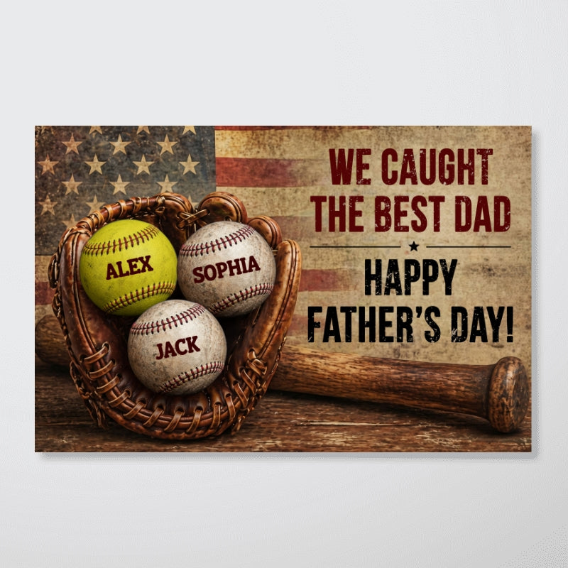 Baseball Gloves Nation Flag - Personalized Poster - Father's Day Gift for Husband, Dad