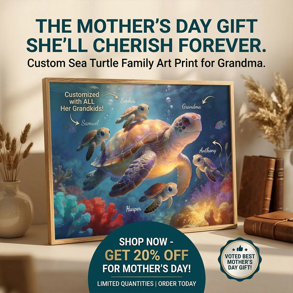 Timeless Love Grandma Grandkids Sea Turtles - Personalized Poster - Mother's Day Gift For Grandma
